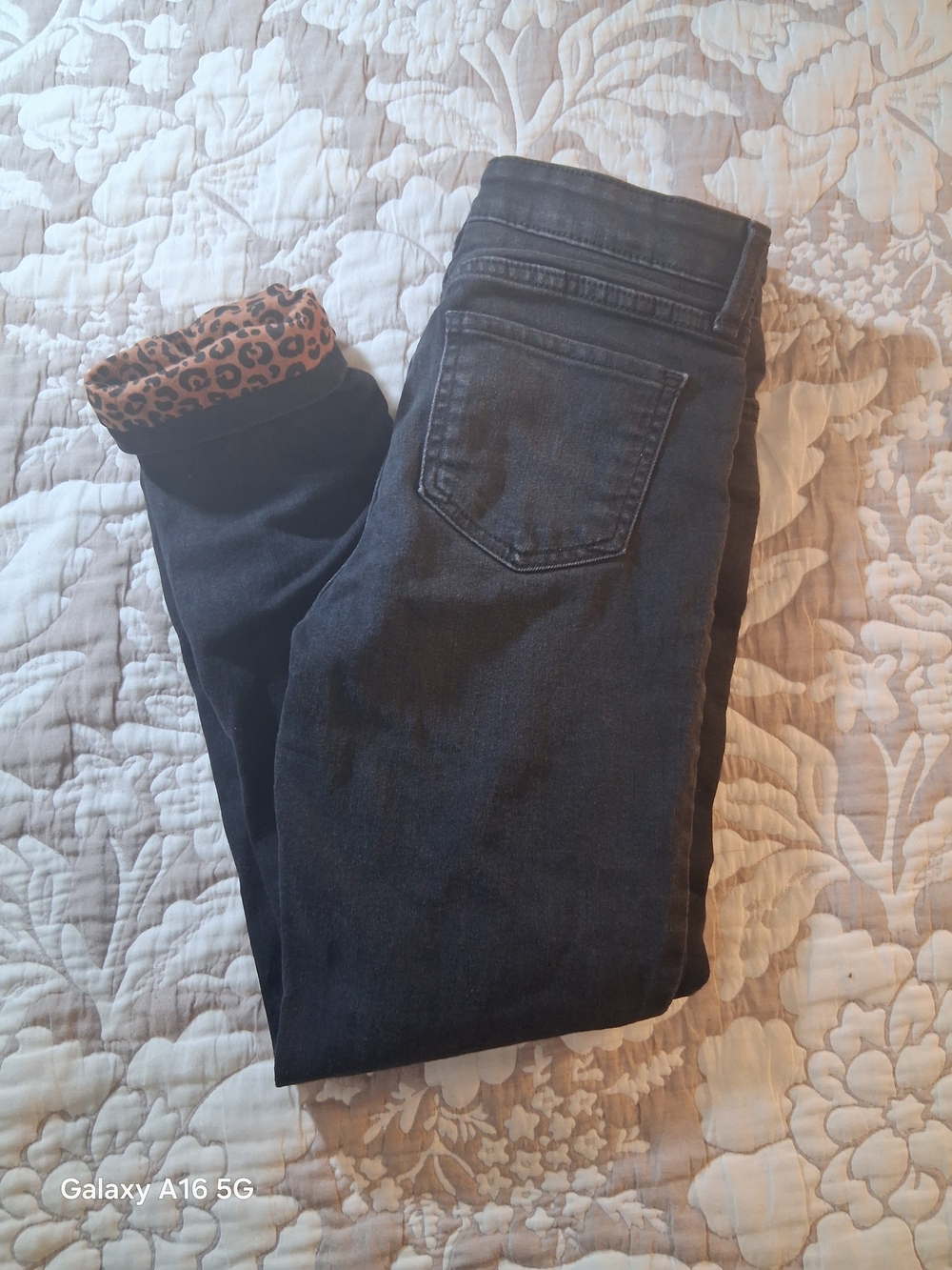 H&M Girls Black Skinny Jeans with Leopard-Print Cuff